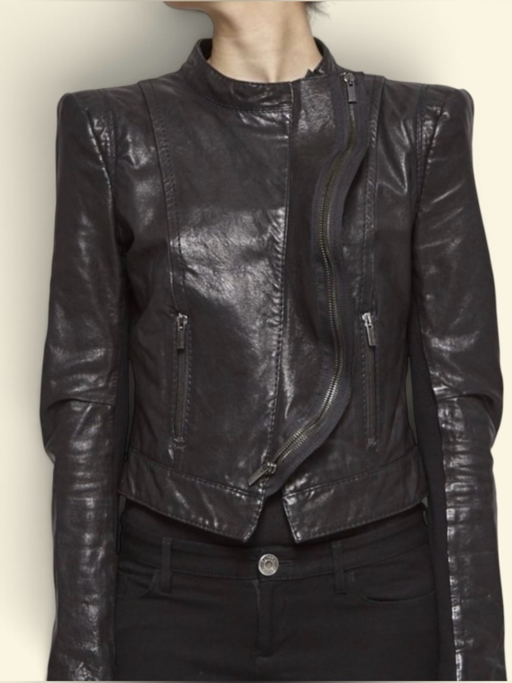 BCBGMaxAzria Soft Leather Biker
Jacket Asymmetrical Collar Cropped Style Size S - Picture 2 of 16